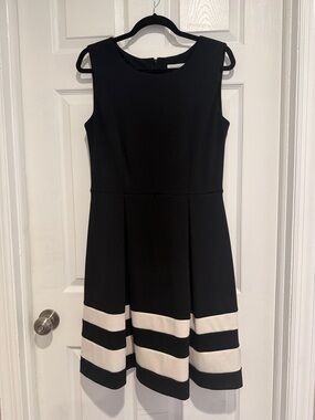 Calvin Klein Black and White Striped Midi Dress